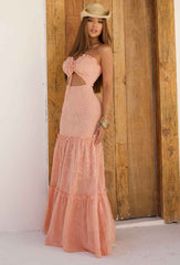 VESTIDO HARMONY – Vestido Longo com Saia em Camadas e Busto Franzido com Recorte Yellow Butter